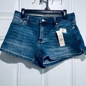 No Boundaries Dark Blue Denim High-Rise Frayed Hem Shorts